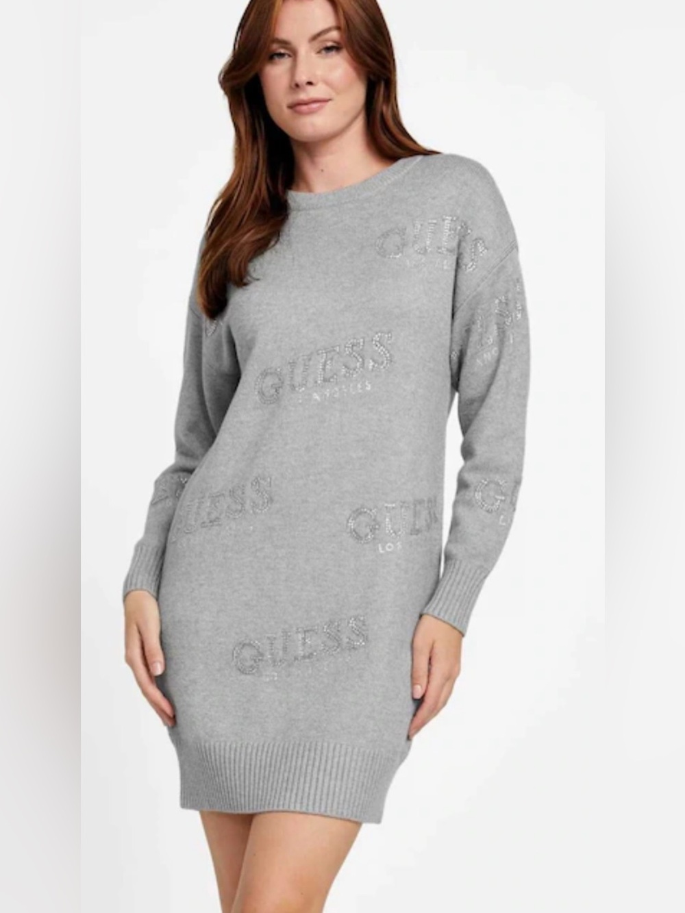 GUESS Dateryn Gray Logo Knit Sweater Dress